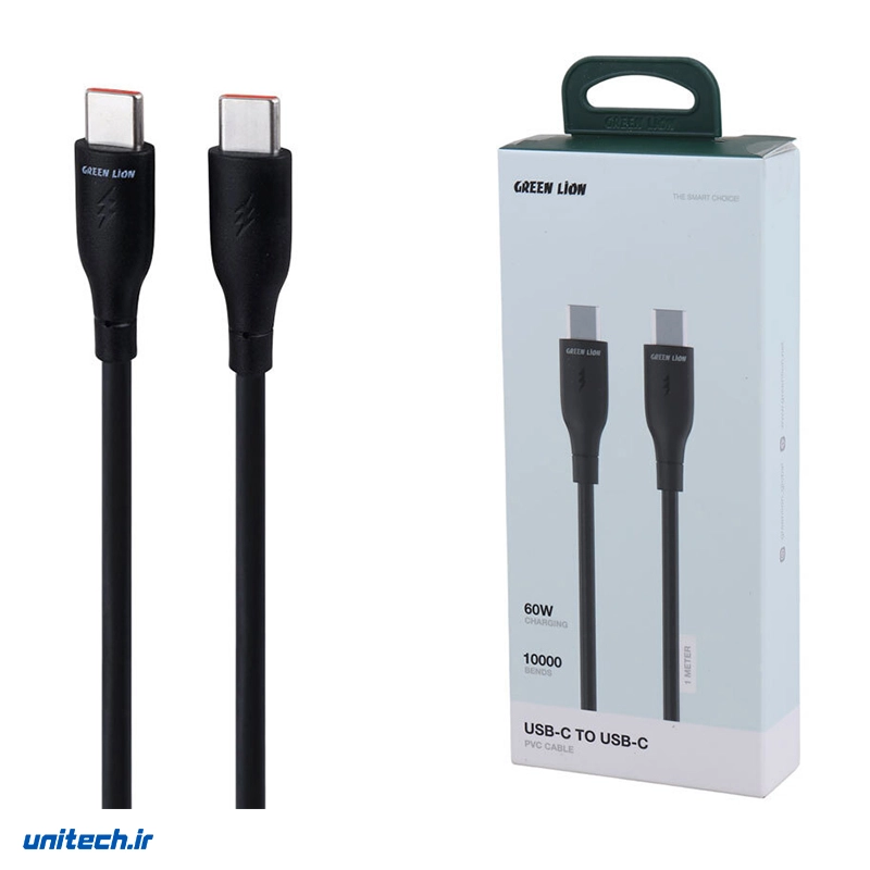 کابل دو سر تایپ سی فست شارژ 60 وات گرین لاین GNPVCUSCTCBK طول 1 متر1